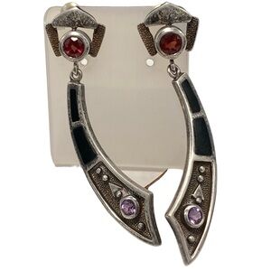 Garnet Amethyst Sterling Vintage Earrings Y2K